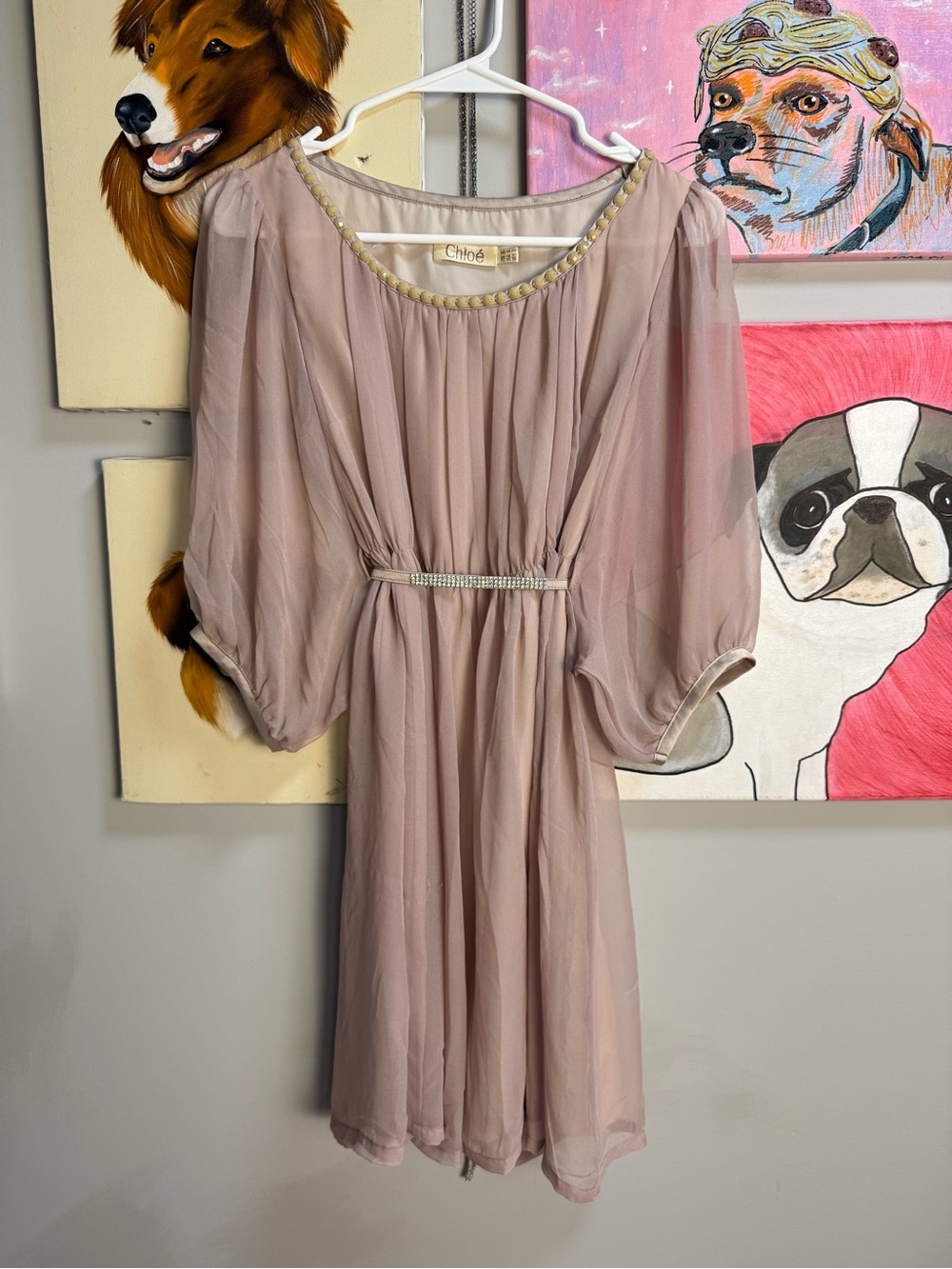 Chloè Silk Blush Pink Chiffon Belted Dress